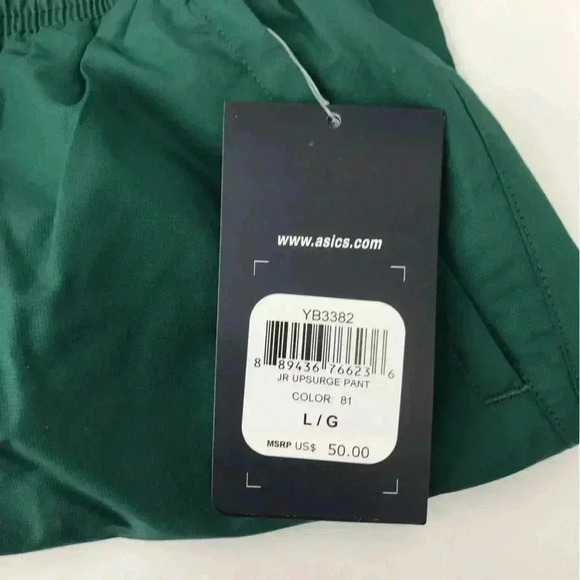 ASICS UNISEX JR. UPSURGE TRACK JOGGER PANTS SIZE L DRAWSTRING FOREST GREEN - Picture 2 of 9